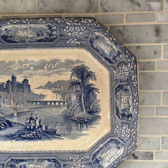Antique English Early Blue Transferware Platter| T.J.& J. Mayer - Picture 4 of 6